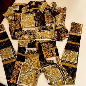 Versace Barocco Patchwork Silk Shirt & Leggings. Size 46 Blouse & 38 Leggings.